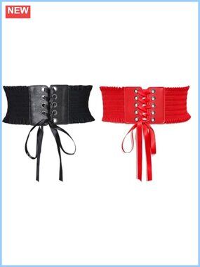 2 Pack Women's Wide Lace Waist Belt Rope Elastic for Dress Plus Size